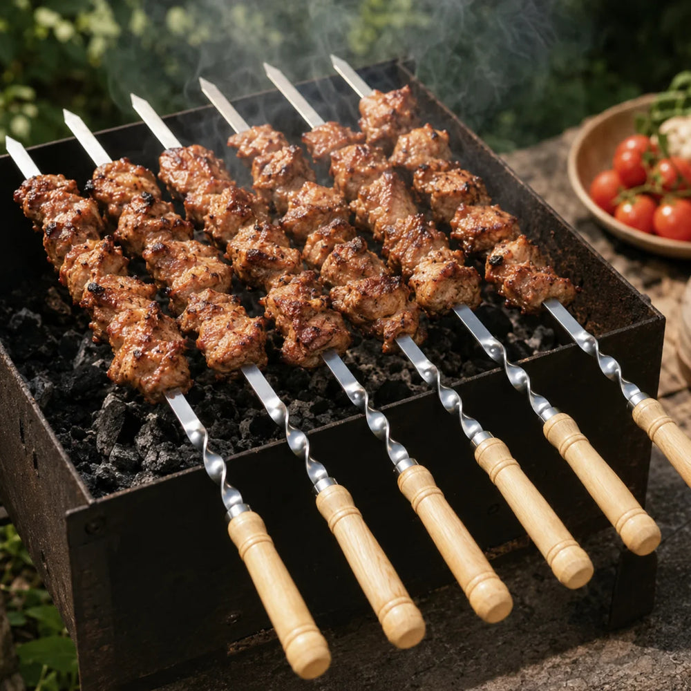 Grillspieße aus Edelstahl mit Holzgriff – 6er-Set
