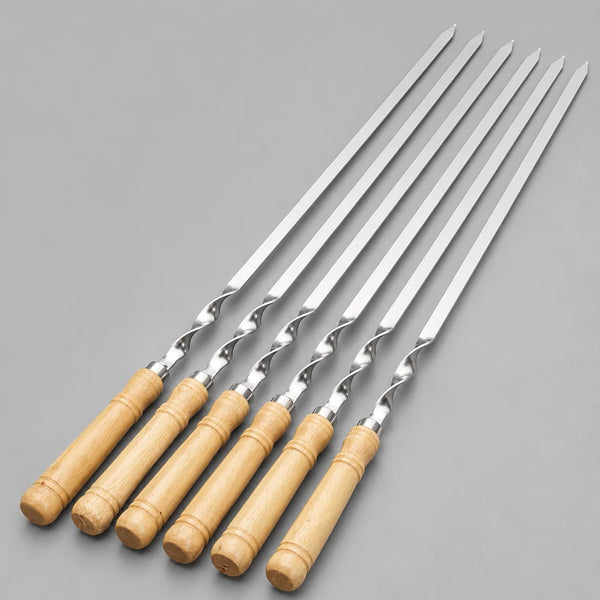 Grillspieße aus Edelstahl mit Holzgriff – 6er-Set