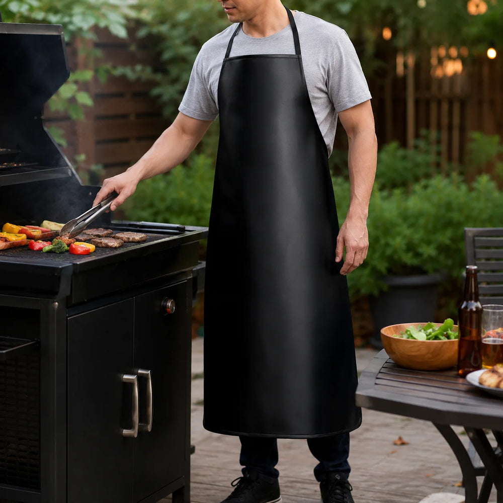 Schwarze Grillschürze mit wasserabweisender PU-Oberfläche – 3 Größen